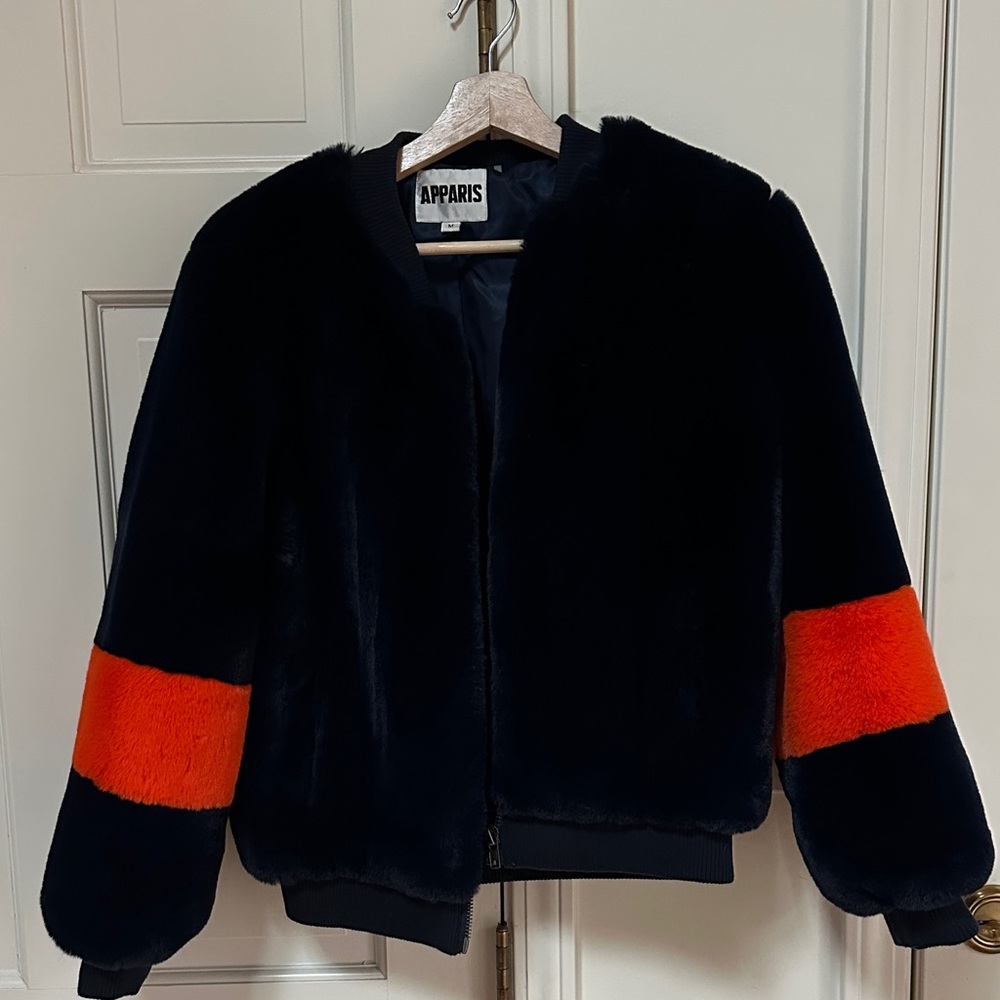 Apparis Womans JEM Navy and Orange Faux Fur Jacket M